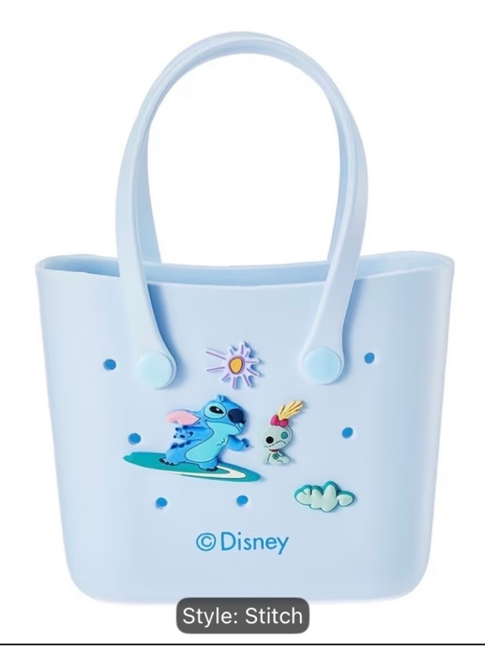 Disney Light Blue Stitch Kids Tote Bag with Surfing Patch
